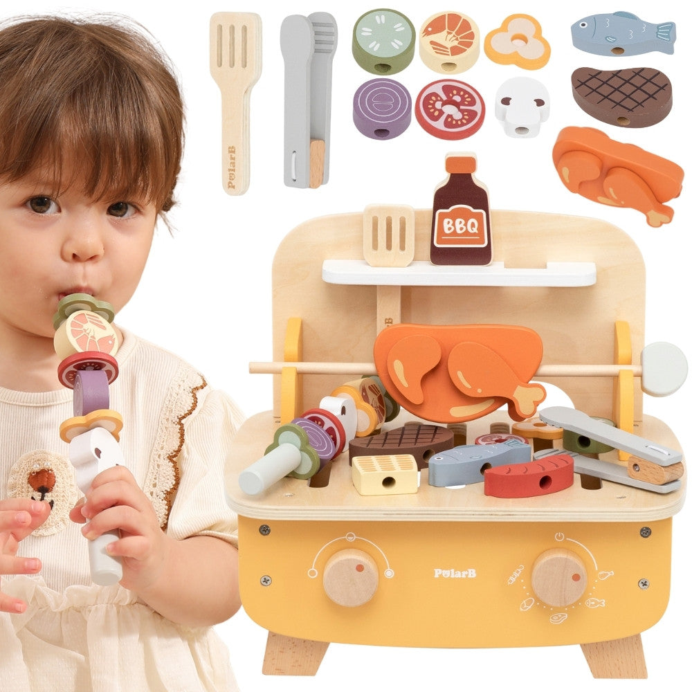 VIGA Wooden BBQ Grill Set – Medinė grilio žaidimų rinkinys 22 dalys