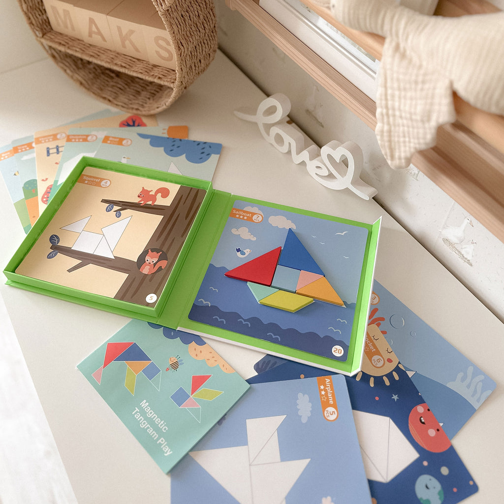 TOOKY TOY Tangram dėlionė – formos ir gyvūnai, 18 dalių