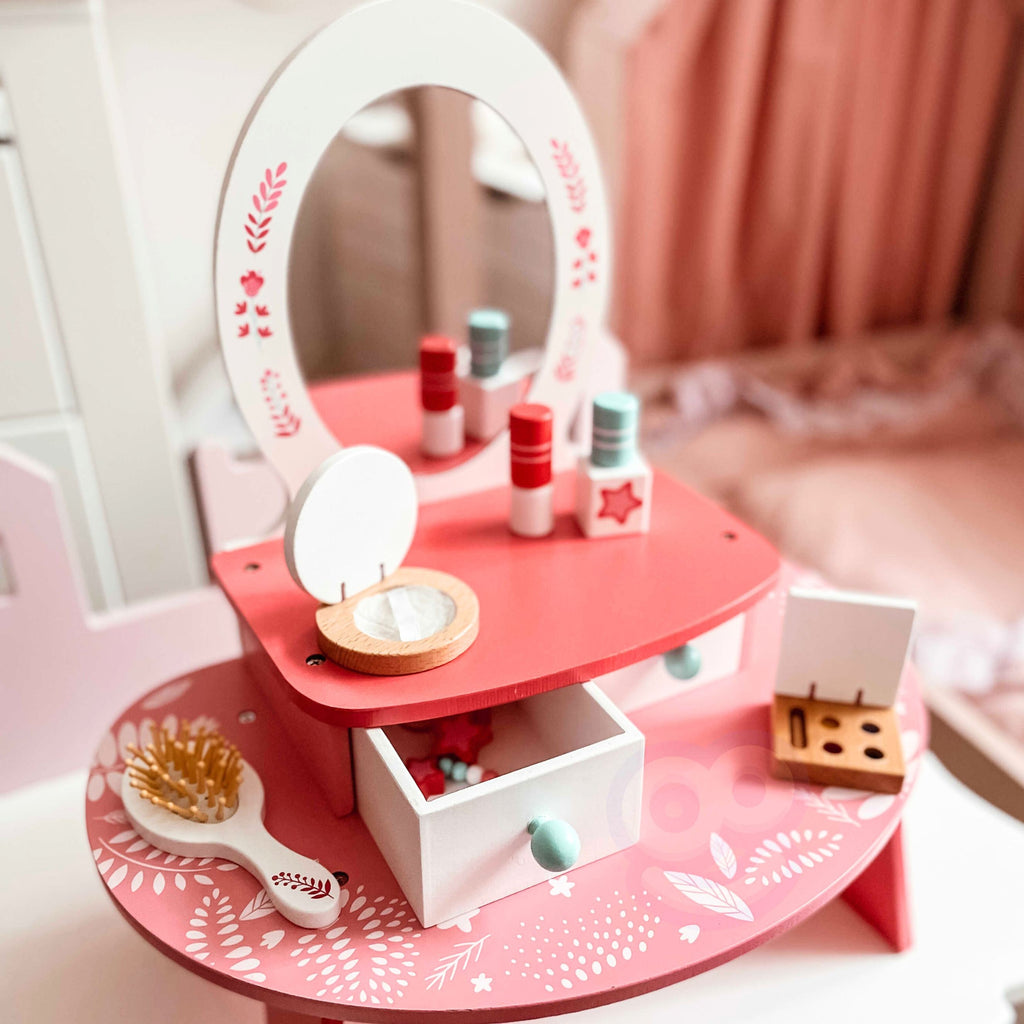 TOOKY TOY Rožinis Medinis Grožio Staliukas su Veidrodžiu Mergaitėms