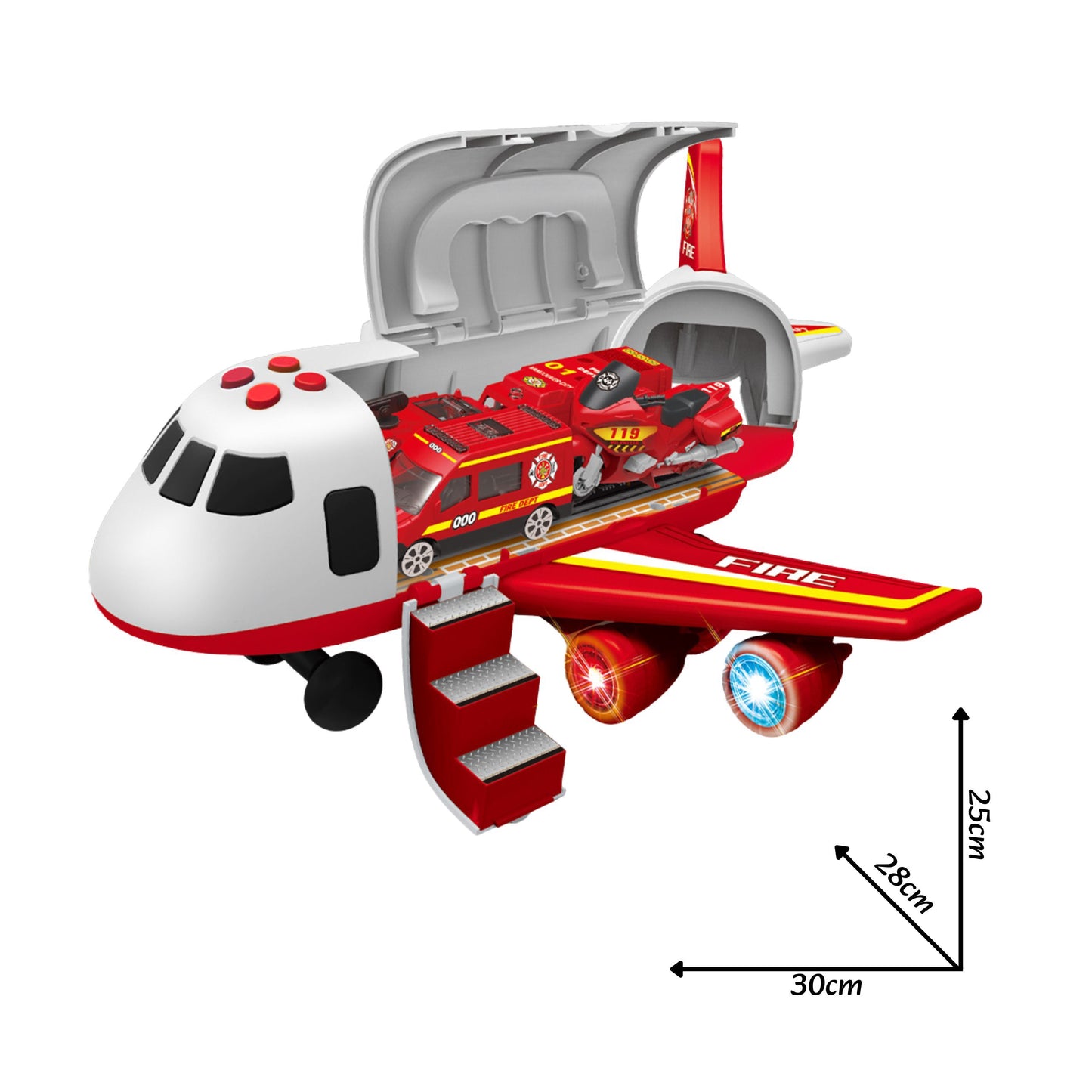 WOOPIE Išskleidžiamas Gaisrinės Lėktuvas-Transporteris su 3 Gaisrinės Mašinėlėmis ir Kelio Ženklais (XL Rinkinys) – vaizdas 5
