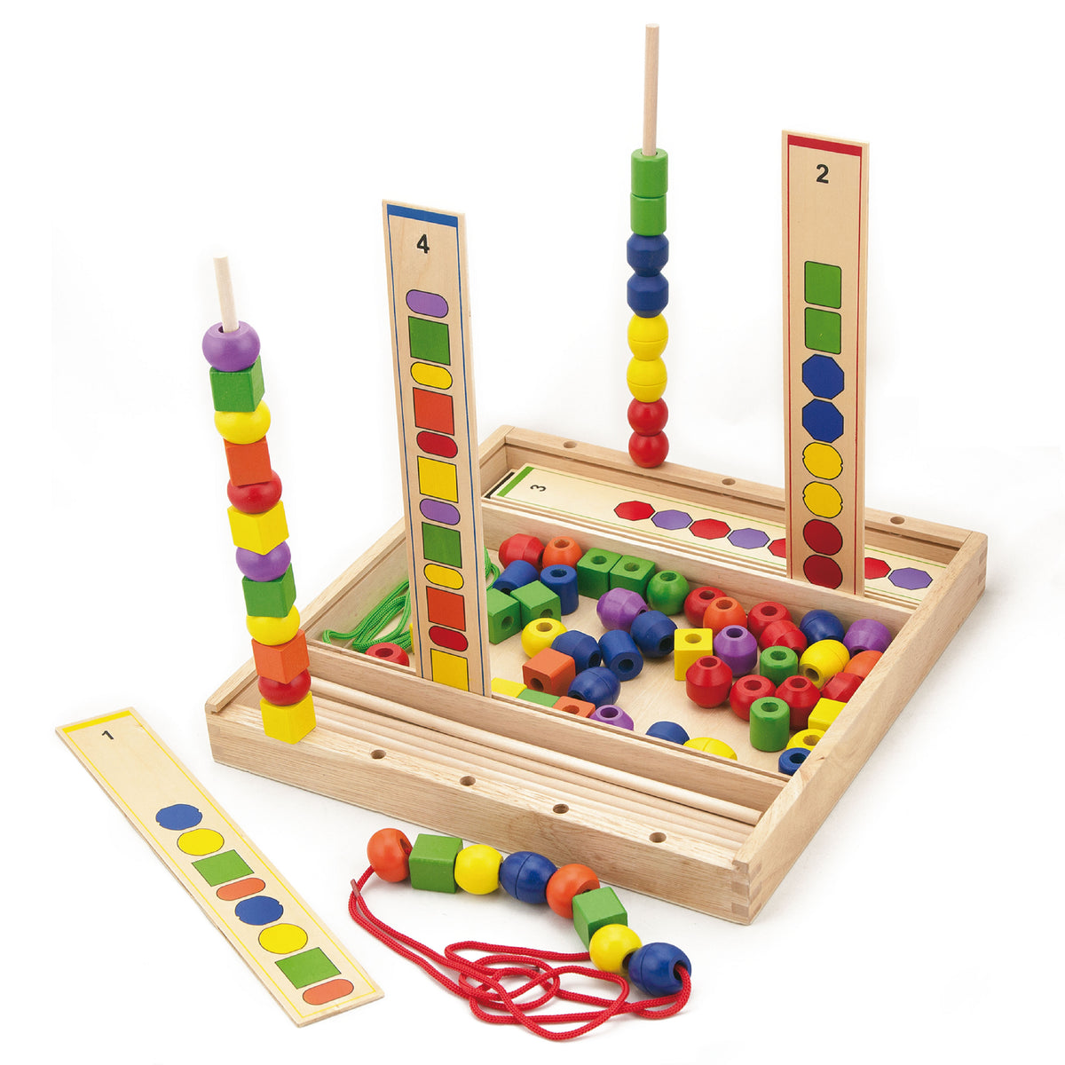VIGA Mediniai Lavinamieji Karoliukai 104 vnt. Montessori Loginiai Raštai