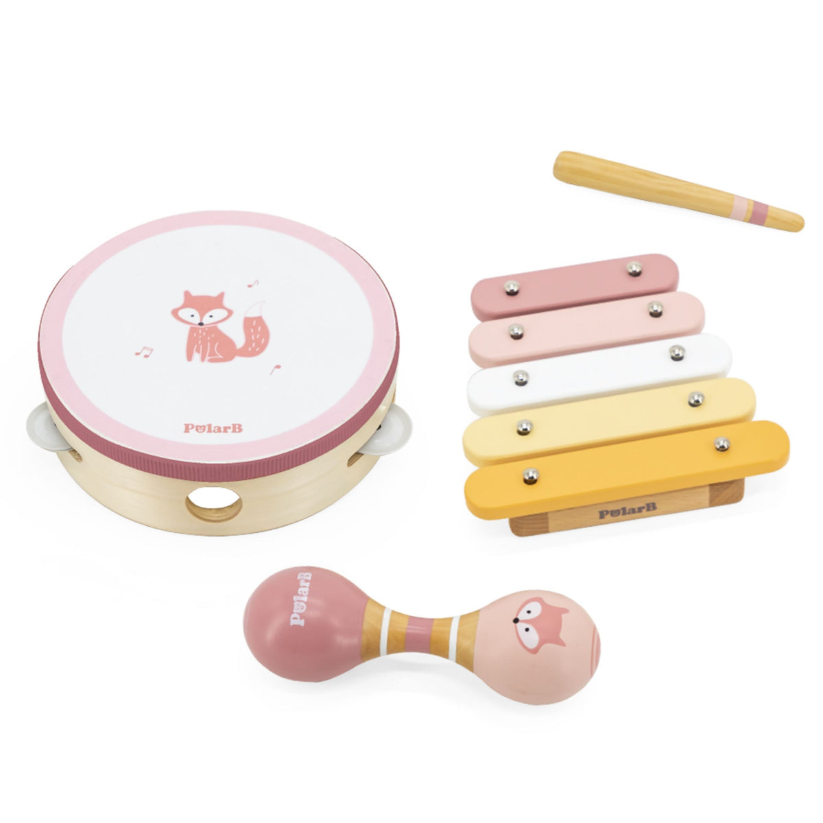VIGA PolarB Medinių muzikinių instrumentų rinkinys rožinis 3 vnt.