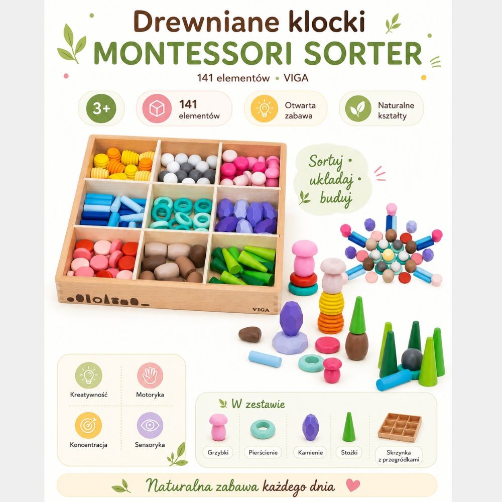 VIGA Medinis Montessori Konstruktorius 141 Detalė