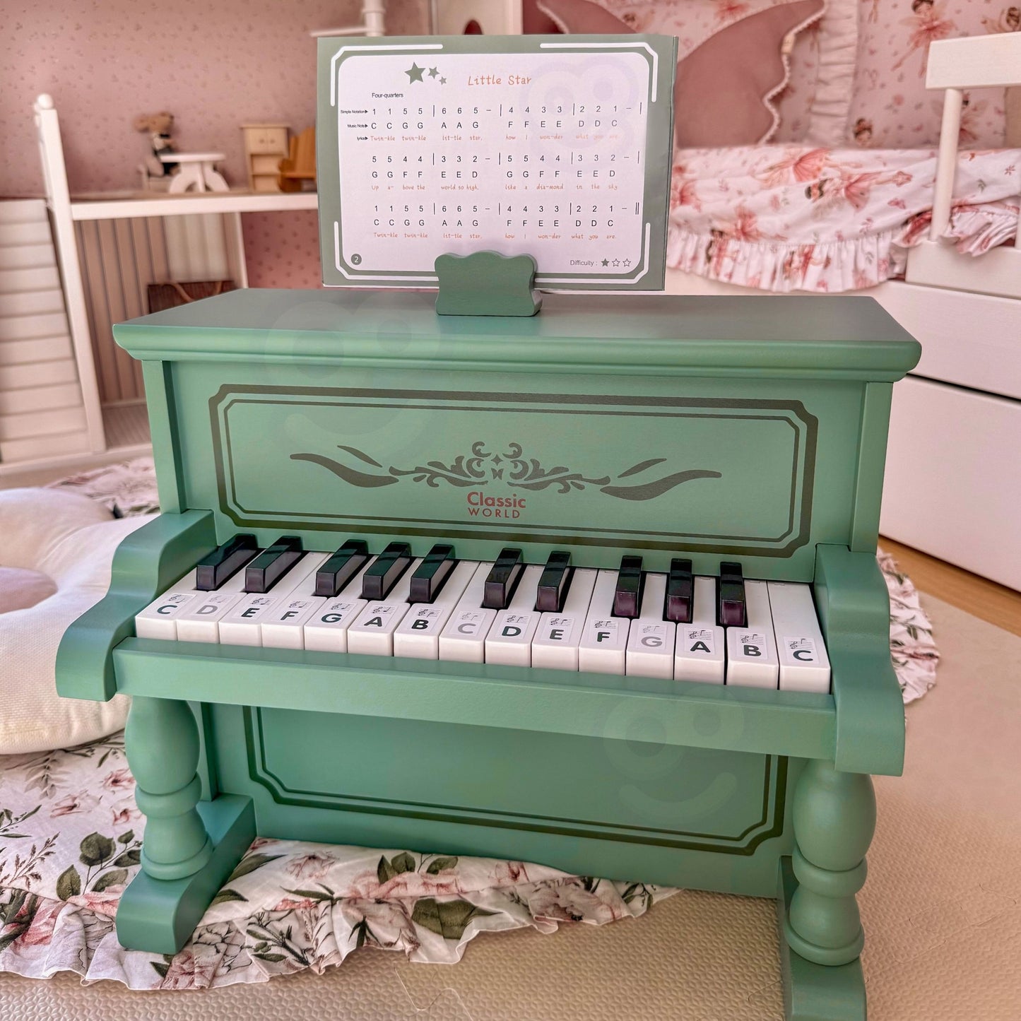 Classic World Vintažinis Medinis Pianinas Vaikams su Mokymosi Knyga