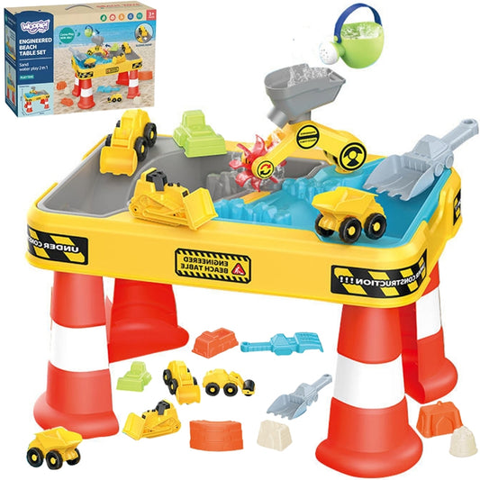 WOOPIE Vandens ir smėlio staliukas 2in1 „Statybų aikštelė“ su kranu ir 4 mašinėlėmis (12 dalių rinkinys) – pagrindinis vaizdas
