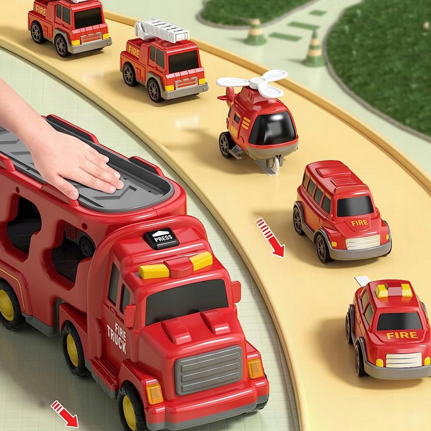 WOOPIE Ugniagesių automobiliukų rinkinys su vilkiku 5 in 1