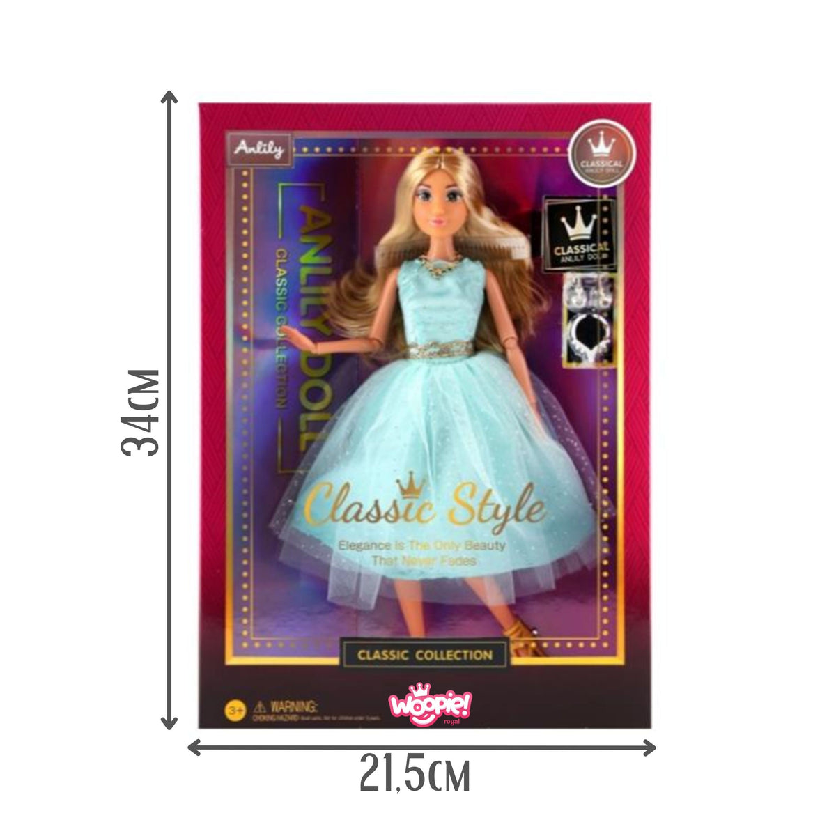 WOOPIE ROYAL Lily Lėlė 30cm Ilgi Plaukai Elegantiška Turkio Suknelė