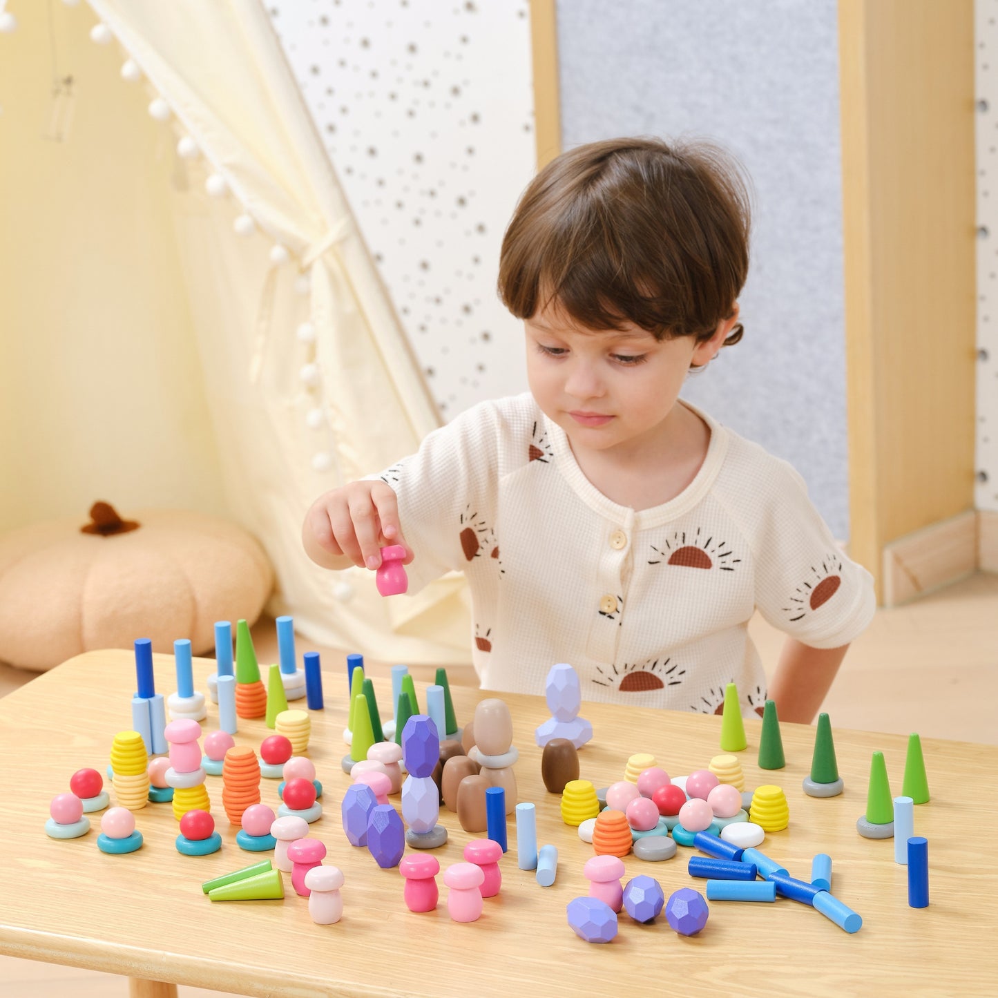 VIGA Mediniai Montessori Edukaciniai Kaladėlių Blokai 141 vnt.