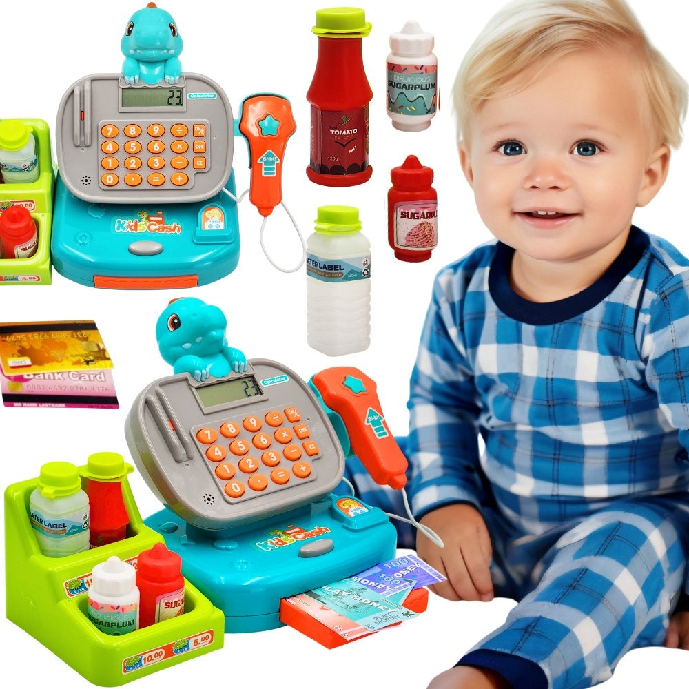 WOOPIE Parduotuvės kasa su lentynėle DINO, mėlyna – pagrindinis vaizdas