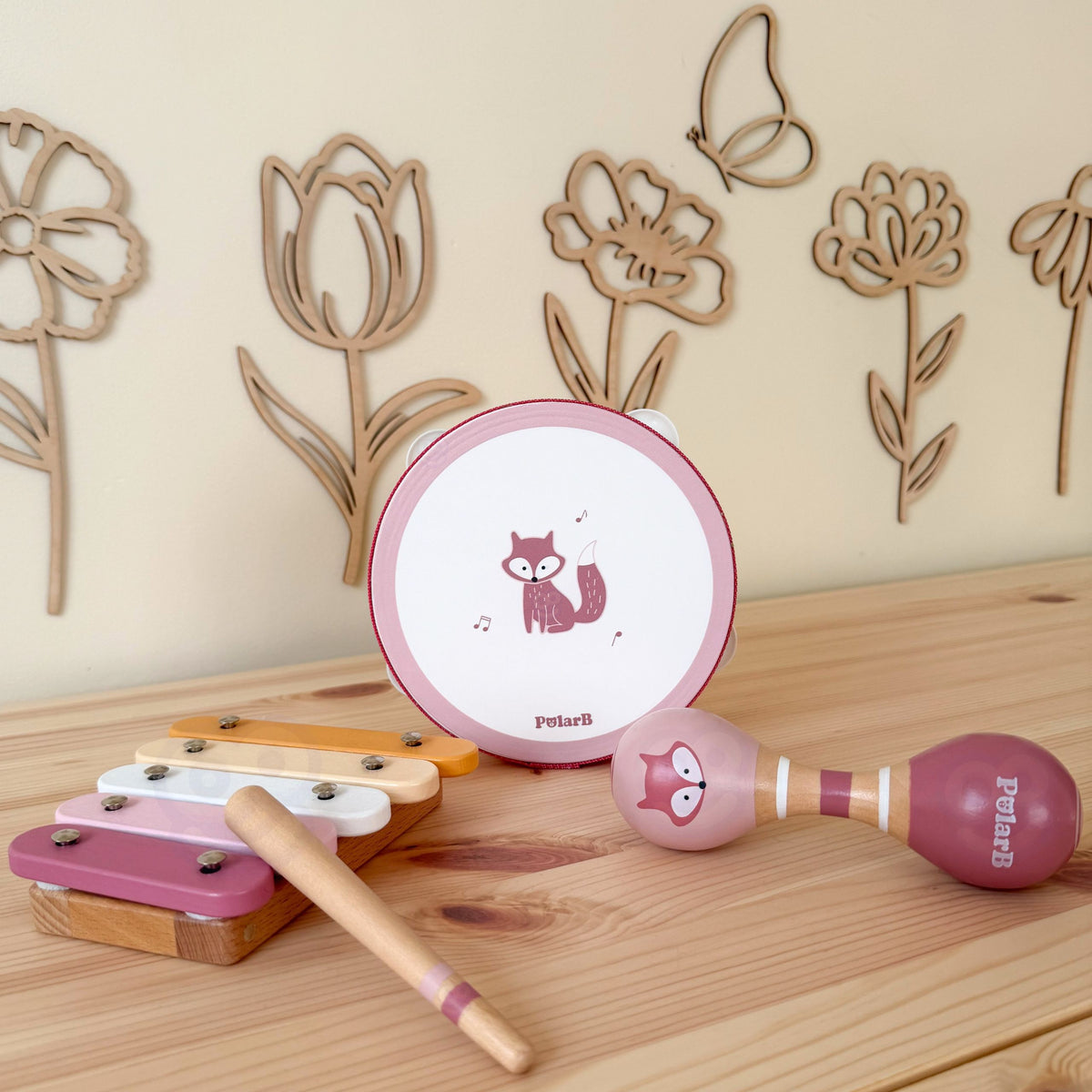 VIGA PolarB Medinių muzikinių instrumentų rinkinys rožinis 3 vnt.