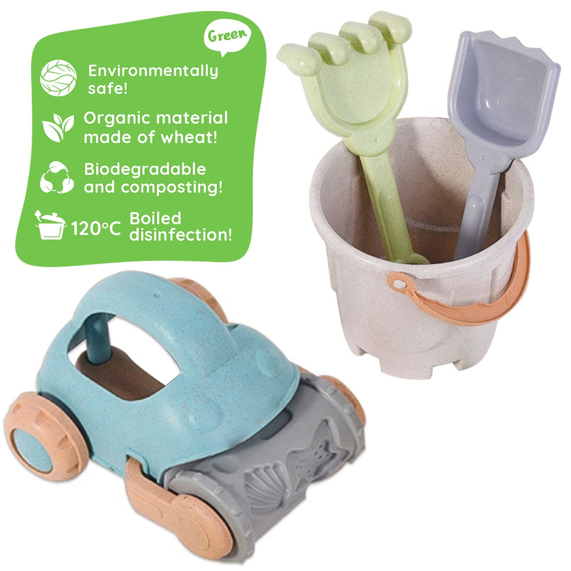 WOOPIE GREEN Biologiškai skaidus smėlio rinkinys, kibirėlis ir formelės – vaizdas 3