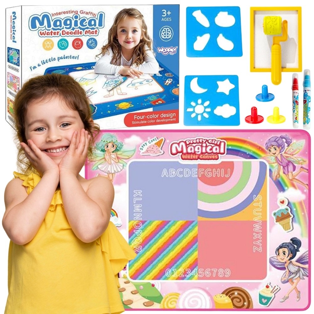 WOOPIE XXL Vandens Piešimo Kilimėlis 100x80cm Fėjos Rožinis