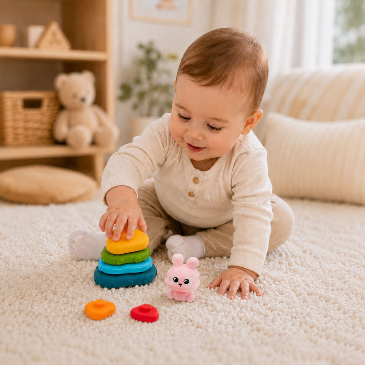 WOOPIE Baby Sensorinė Piramidė su Triušiuku Rūšiuoklis 6m+