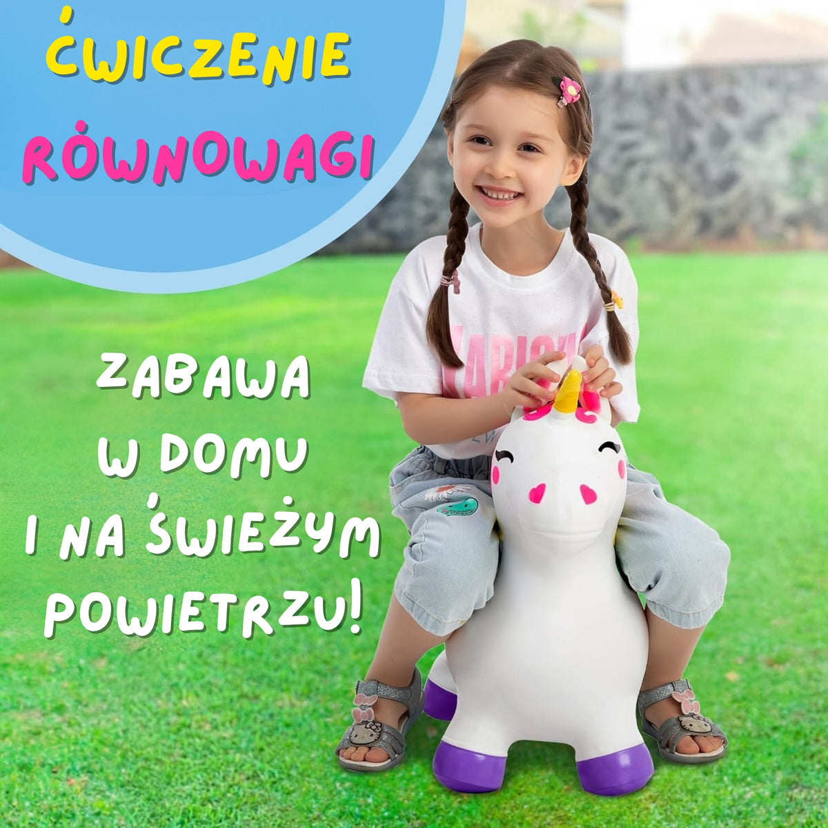 WOOPIE Šokinėjimo Vienaragis Baltas su Pompa Vaikams 3+