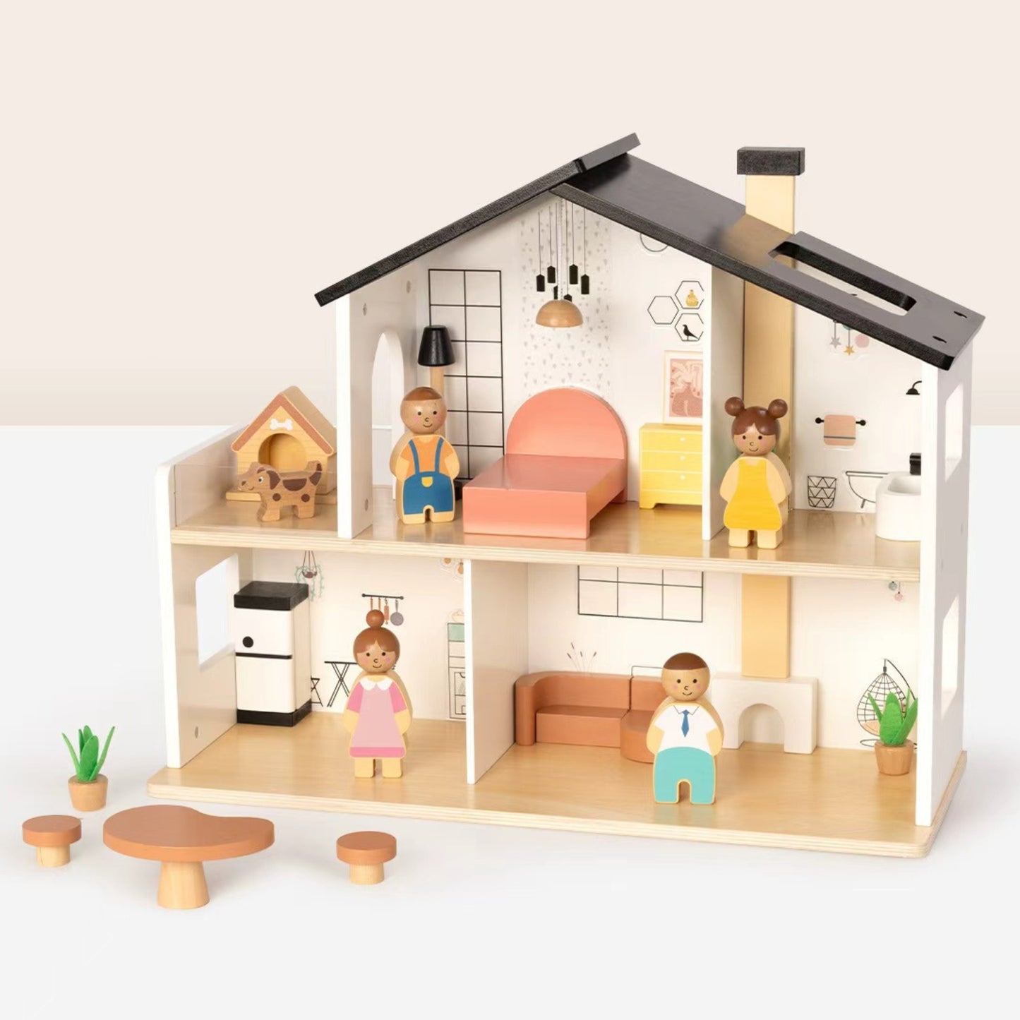 TOOKY TOY Medinis Lėlių Namas su Šeima ir Priedais 20 vnt.