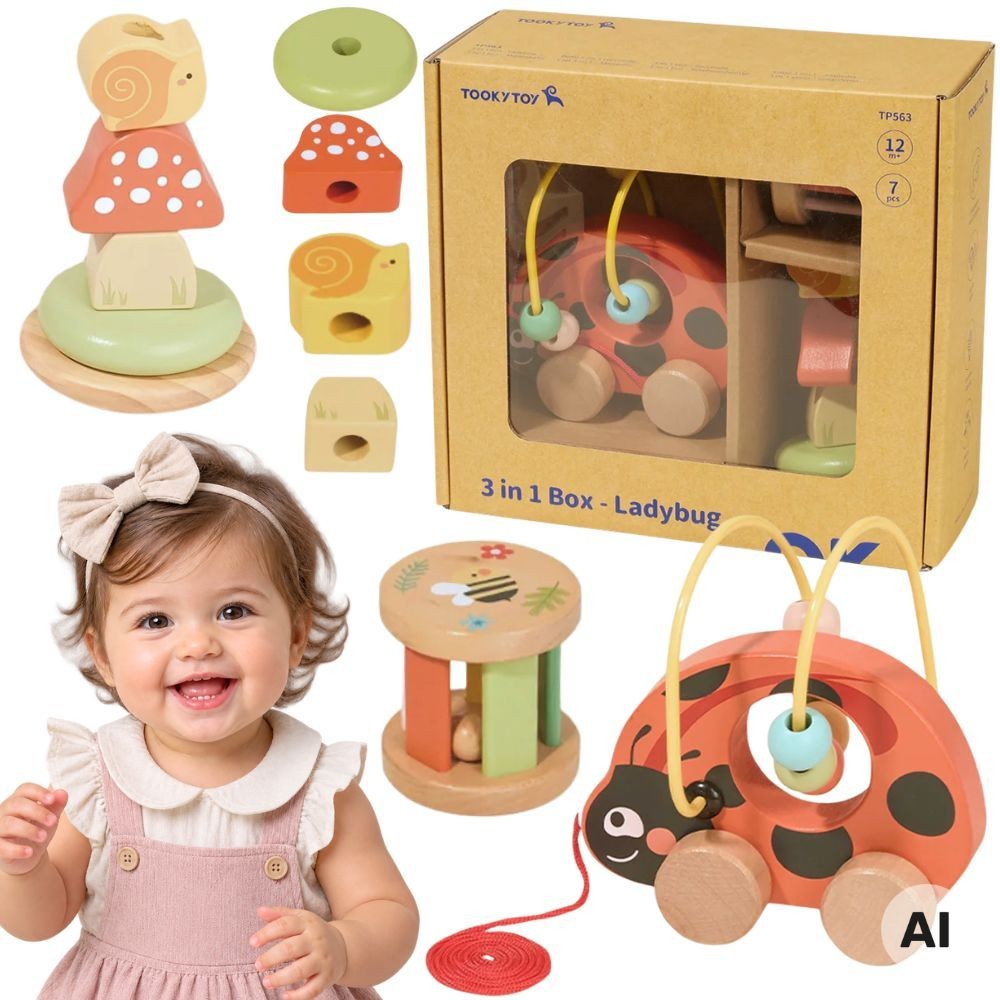TOOKY TOY Boružėlė 3in1 Medinis Lavinamasis Rinkinys
