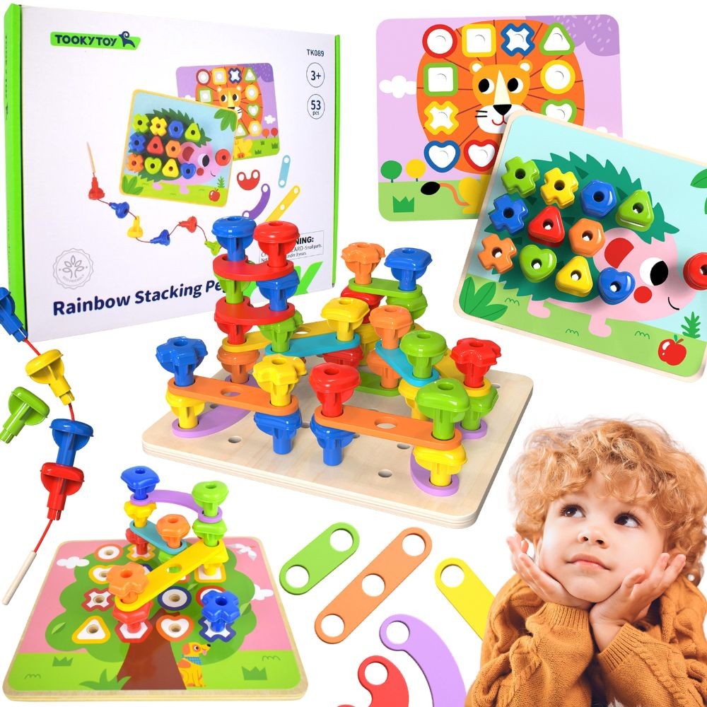 Tooky Toy Daugiafunkcinė Montessori Lenta su Varžtais ir Formomis