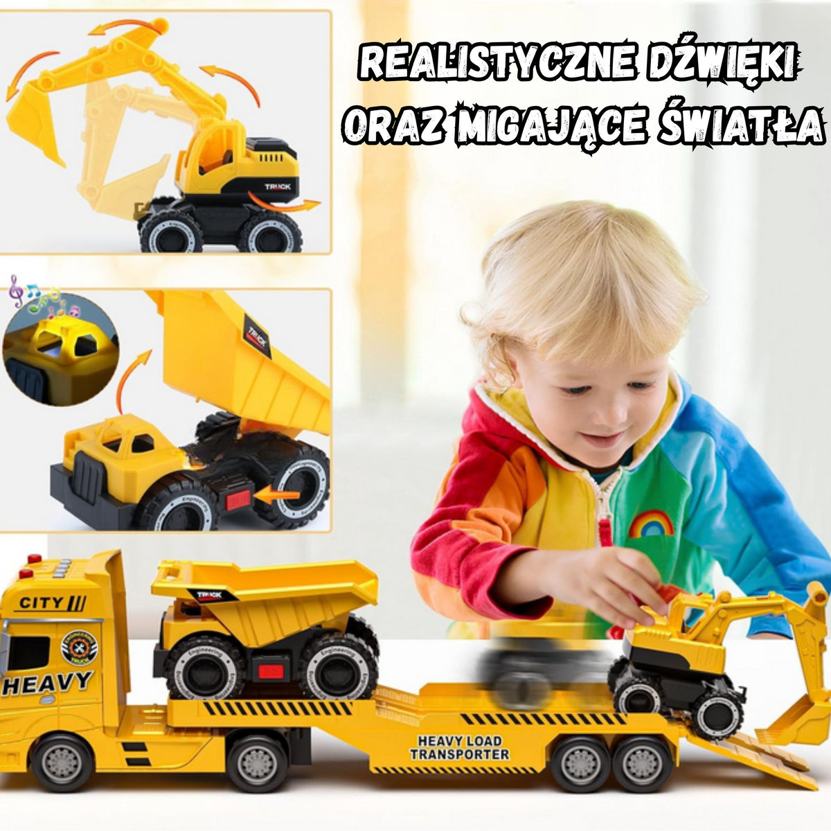 WOOPIE Vilkikas su statybine technika, 3 dalių rinkinys
