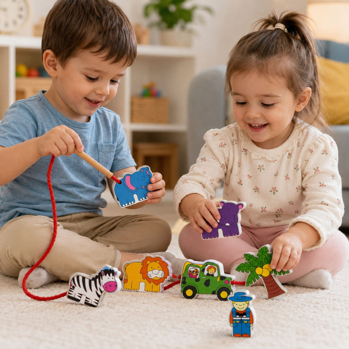 VIGA Medinis Vėrimo Žaislas Safari ir Zoologijos Sodo Gyvūnai Montessori