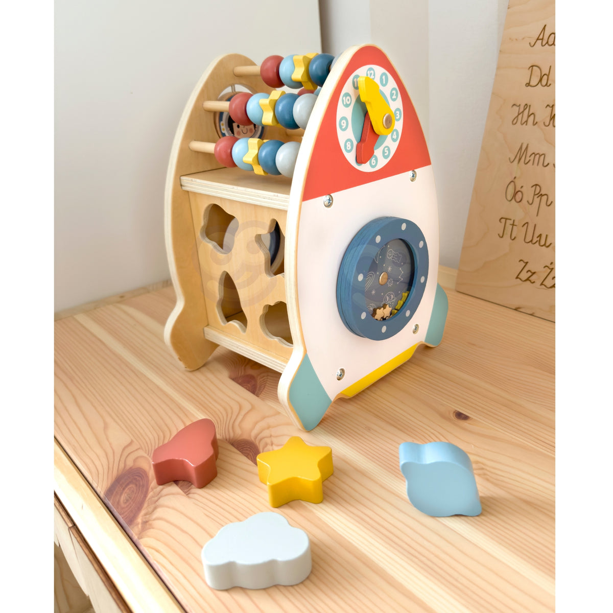 TOOKY TOY Medinė Kosminė Raketa su 6 Veiklomis