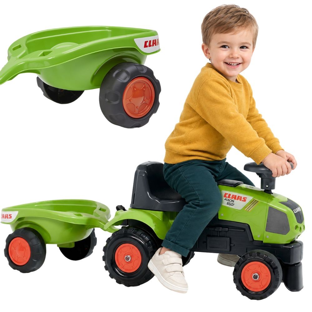 FALK Baby Claas Axos 310 Žalias Minitraktoris su Priekaba, nuo 1 m.