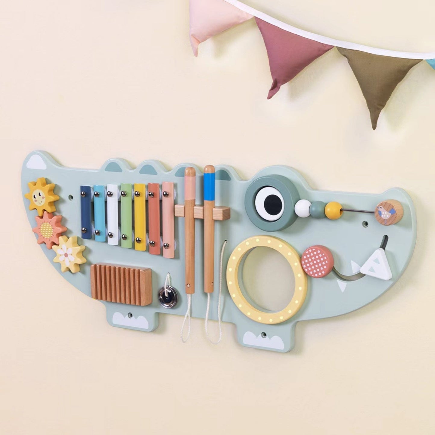 TOOKY TOY Medinė Manipuliacinė Lenta Krokodilo Forma 3 vnt.