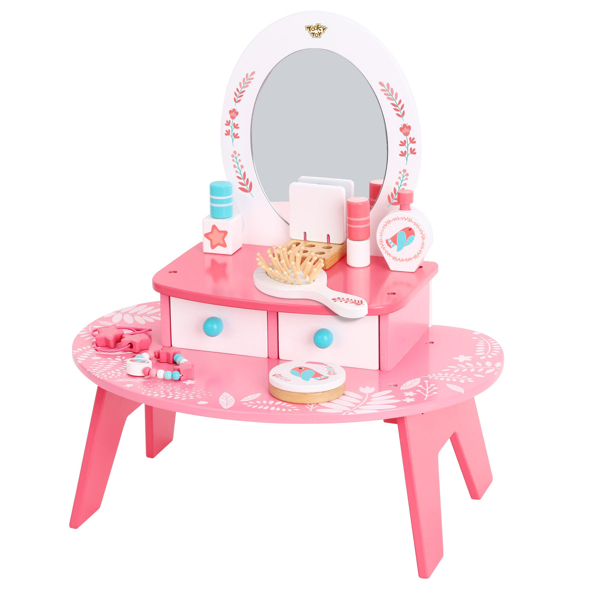 TOOKY TOY Rožinis Medinis Grožio Staliukas su Veidrodžiu Mergaitėms