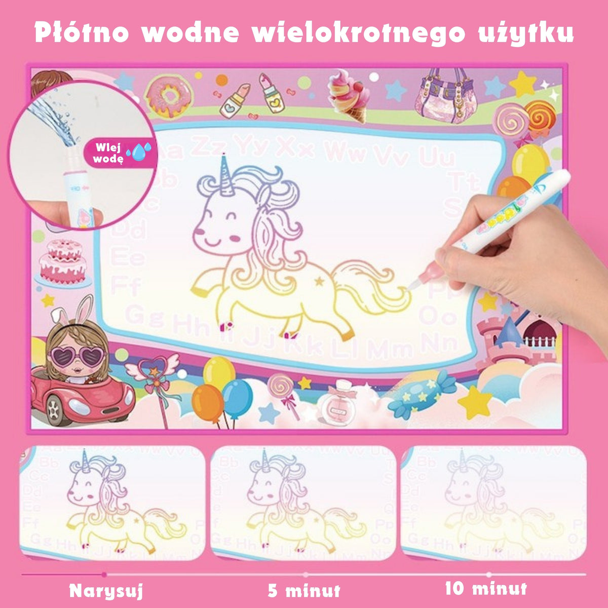 WOOPIE Vandeninis Piešimo Kilimėlis 2in1 XXL 100x70cm su UV Švytėjimu