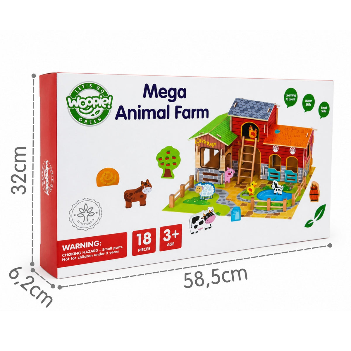 WOOPIE GREEN Mega Ferma su gyvūnų figūrėlėmis, 18 dalių