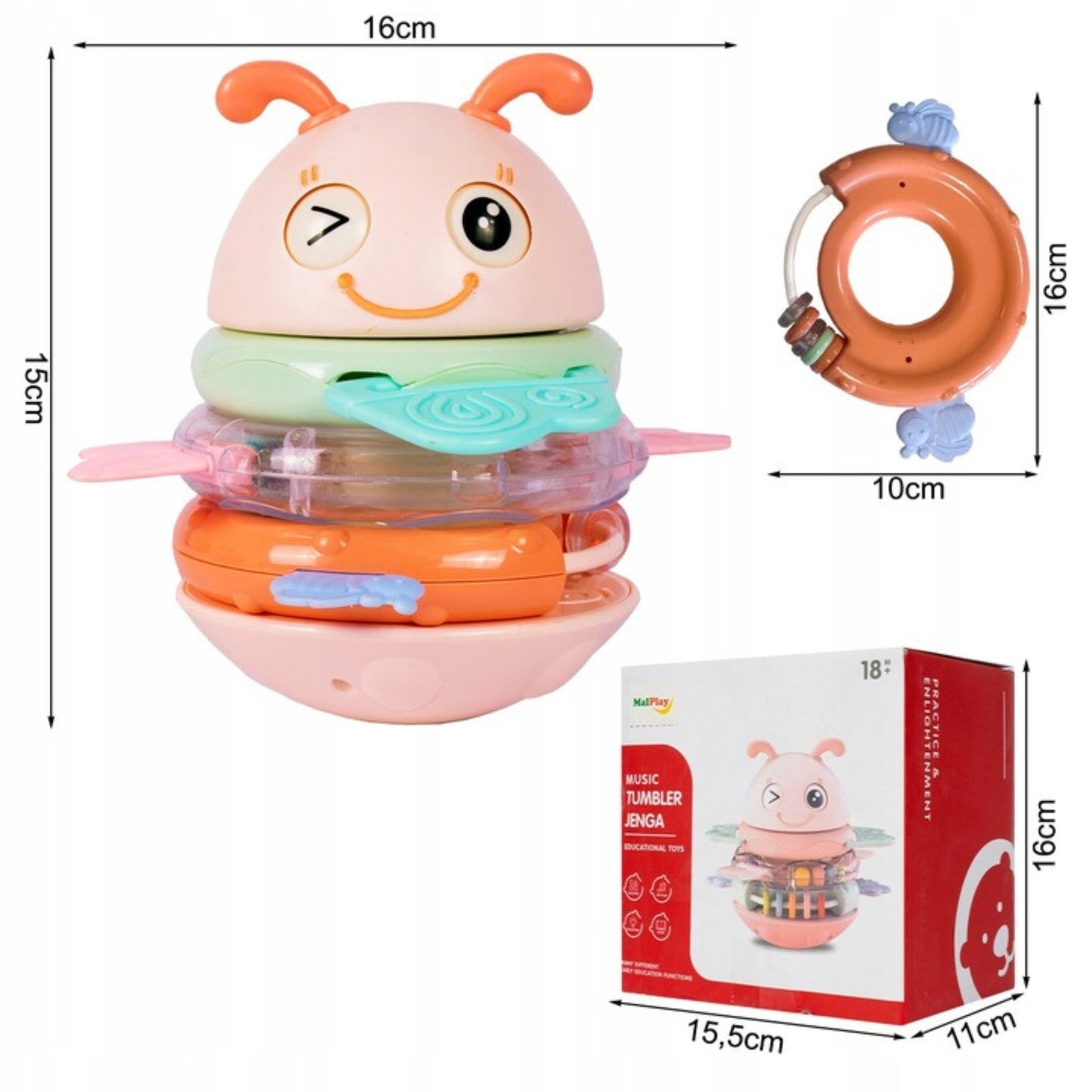 WOOPIE Baby Sensorinis Žaislas 2in1 Barškutis ir Kramtukas Bitė Rožinė