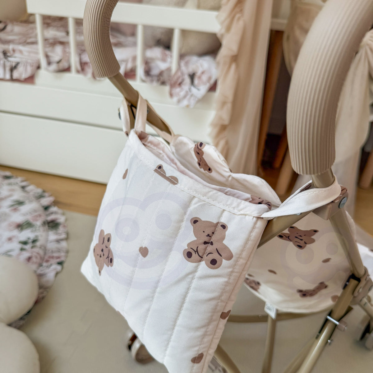 WOOPIE ROYAL Vintage vežimėlis lėlėms su meškiuku