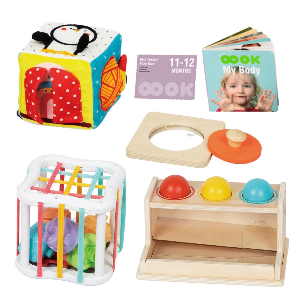 WOOPIE GREEN Montessori Edukacinis Rinkinys 5in1 Kūdikiams 11-12 Mėn. FSC
