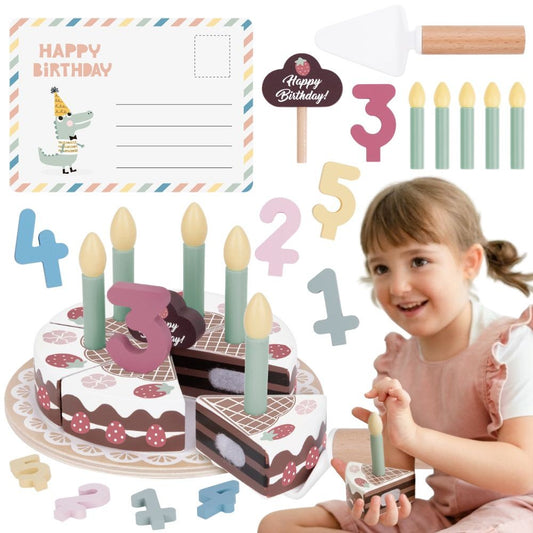 TOOKY TOY Medinis gimtadienio tortas su ropės žvakutėmis
