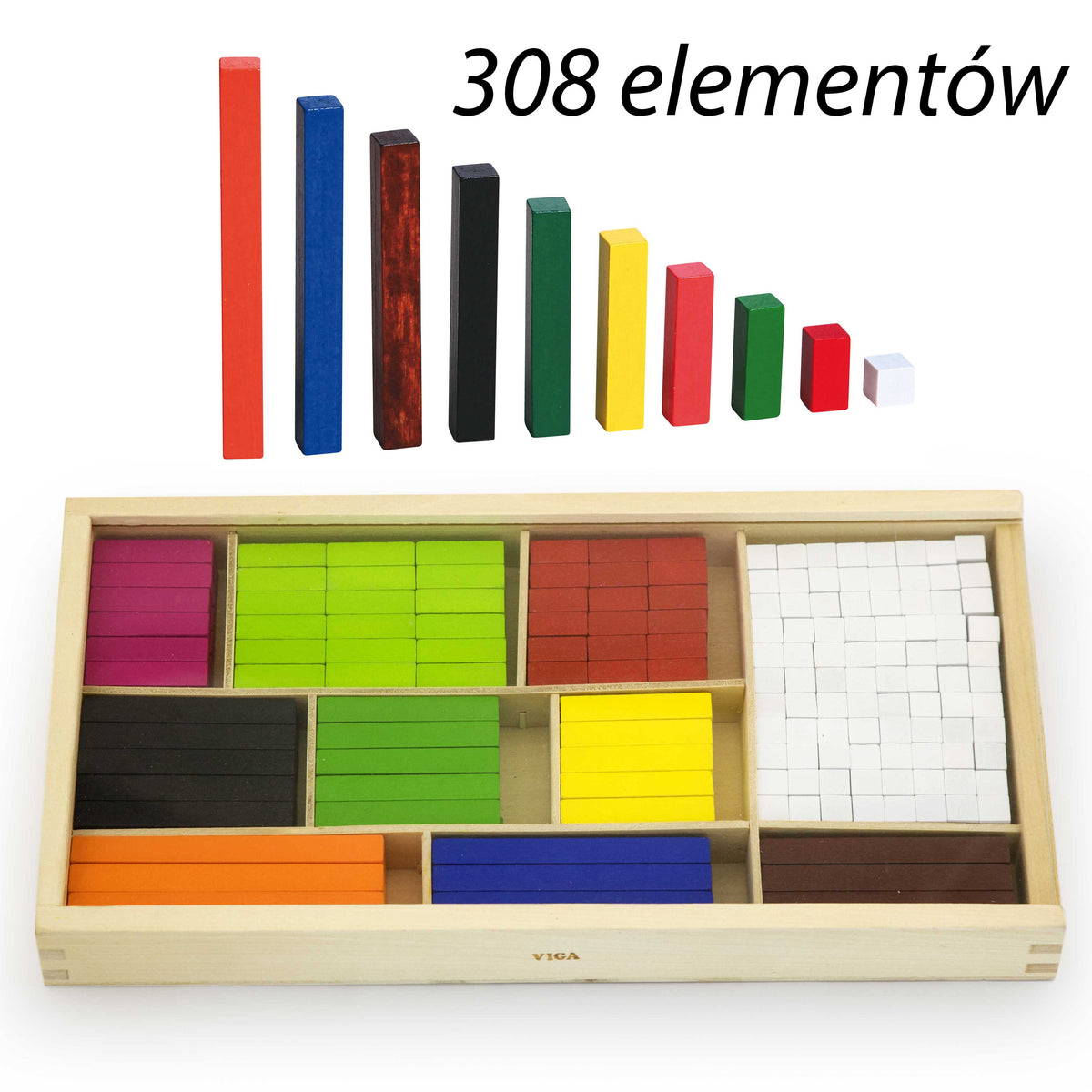VIGA Medinės Skaičiavimo Lazdelės Cuisenaire 308 dalys