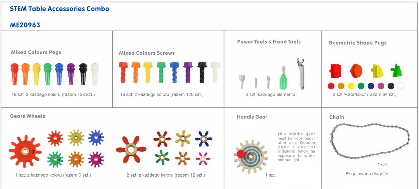 MASTERKIDZ STEM priedų rinkinys: kaiščiai, varžtai, įrankiai (352 dalys) – vaizdas 2