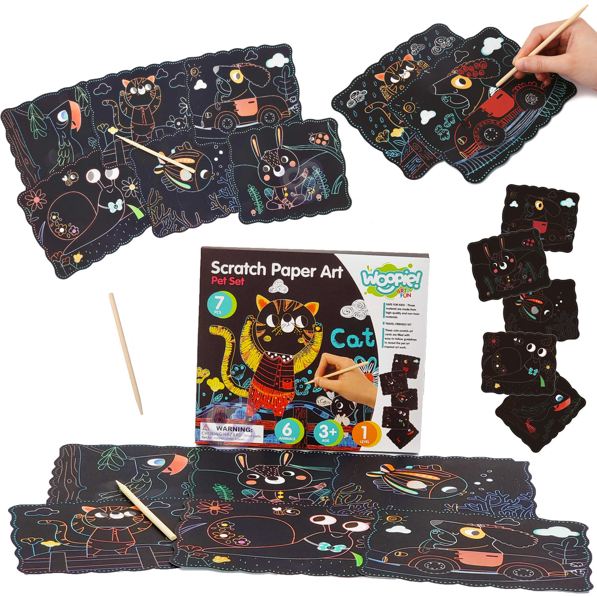 WOOPIE ART&FUN Kuriamas įbrėžimo paveikslėlių rinkinys, 7 vnt.