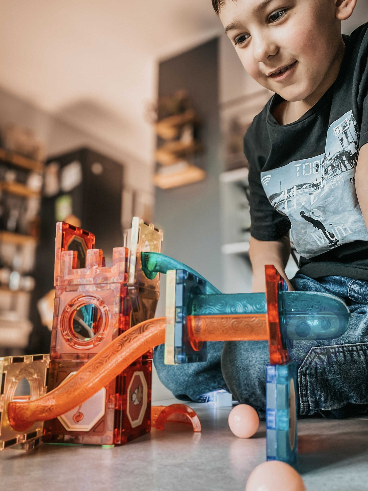 WOOPIE Magnetinių blokų kamuoliuko trasa su šviesa 49 vnt.