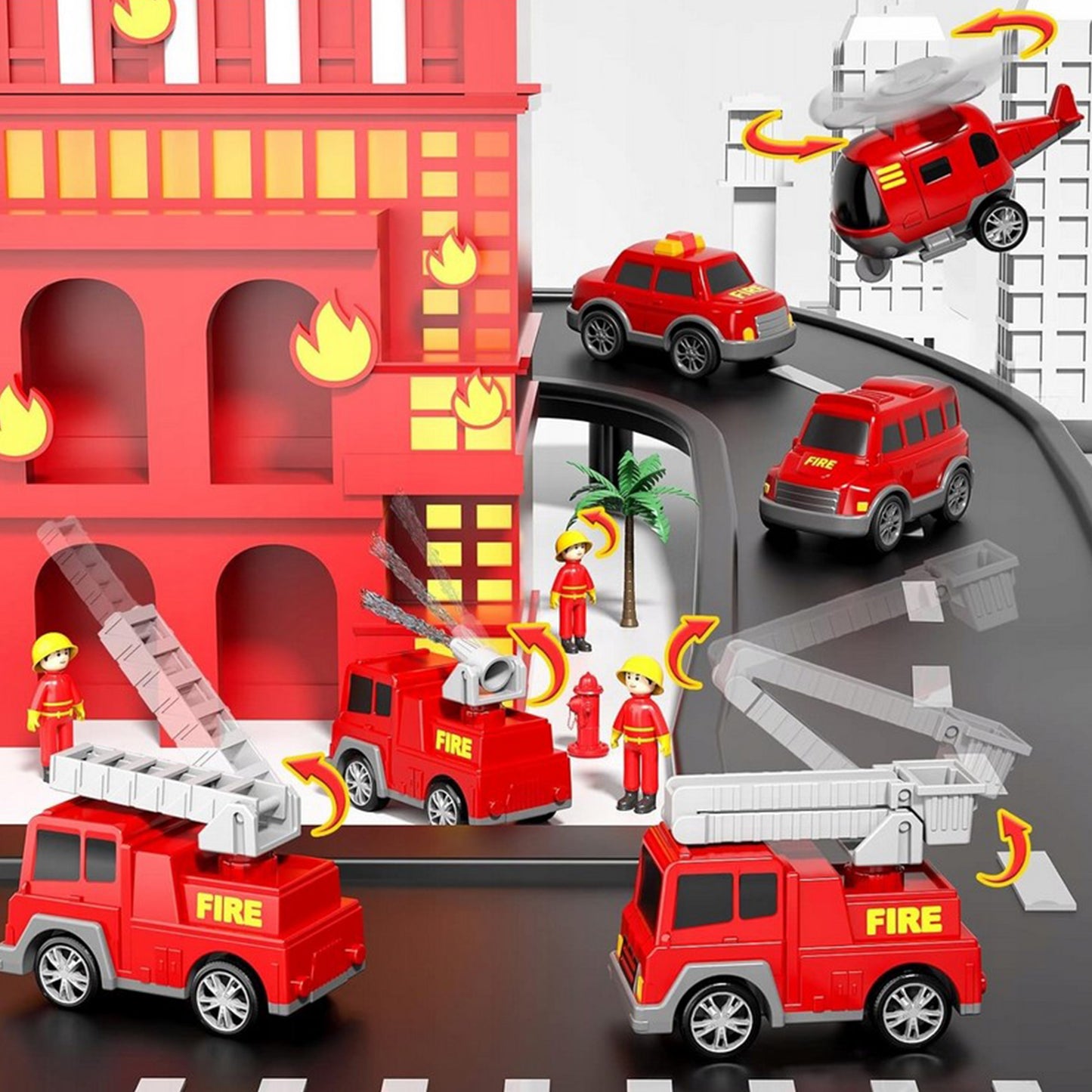 WOOPIE Ugniagesių automobiliukų rinkinys su vilkiku 5 in 1