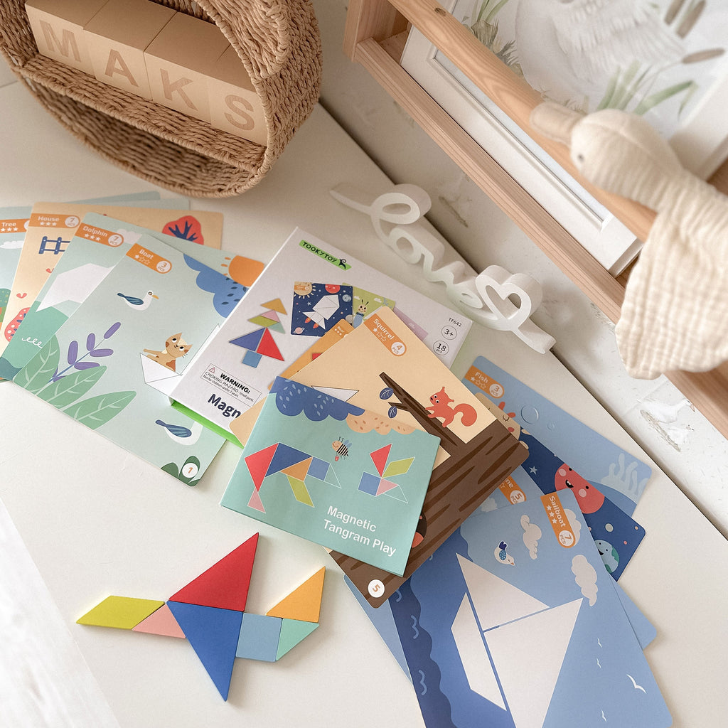 TOOKY TOY Tangram dėlionė – formos ir gyvūnai, 18 dalių