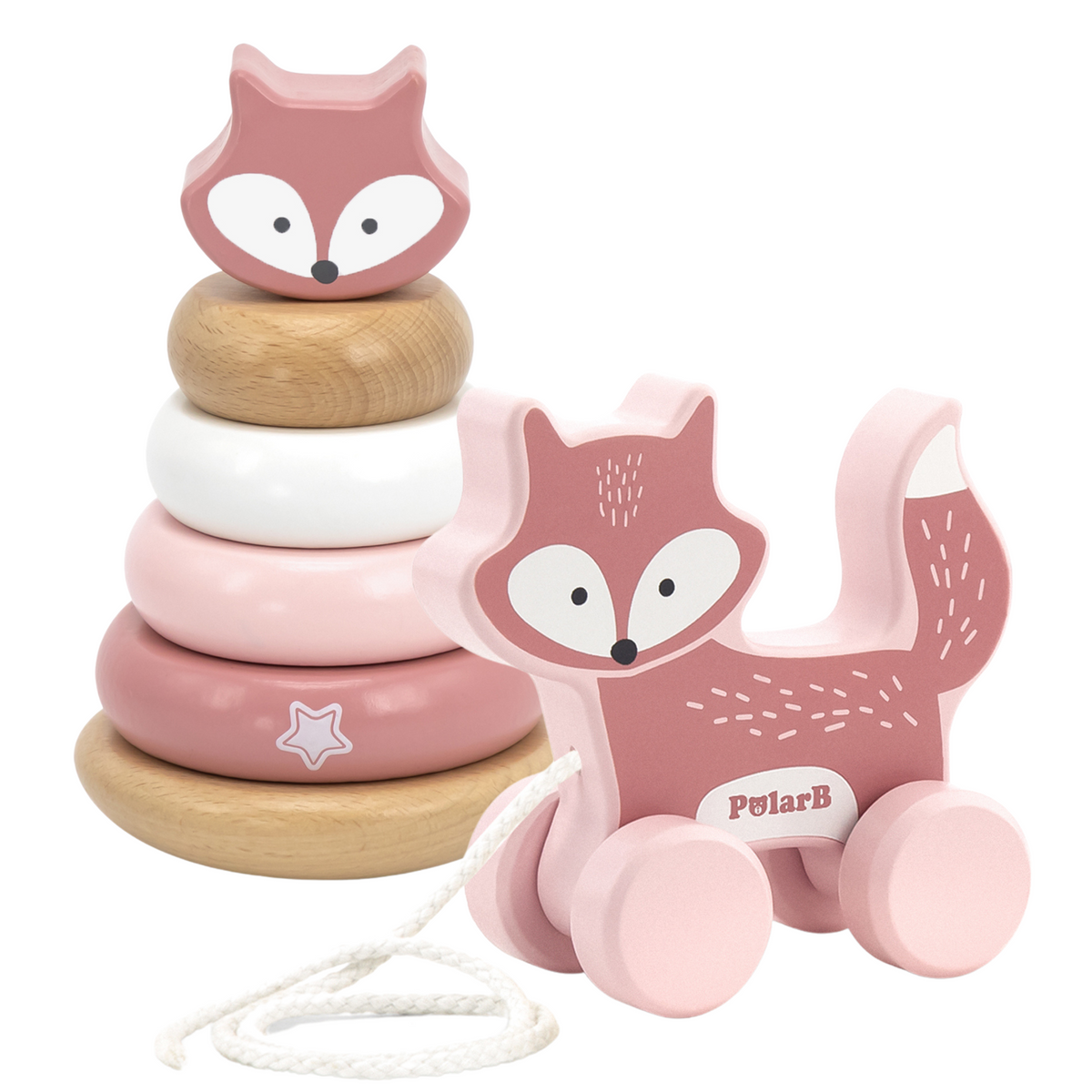 VIGA PolarB Lapės Rinkinys – Piramidė ir Vilkimo Žaislas