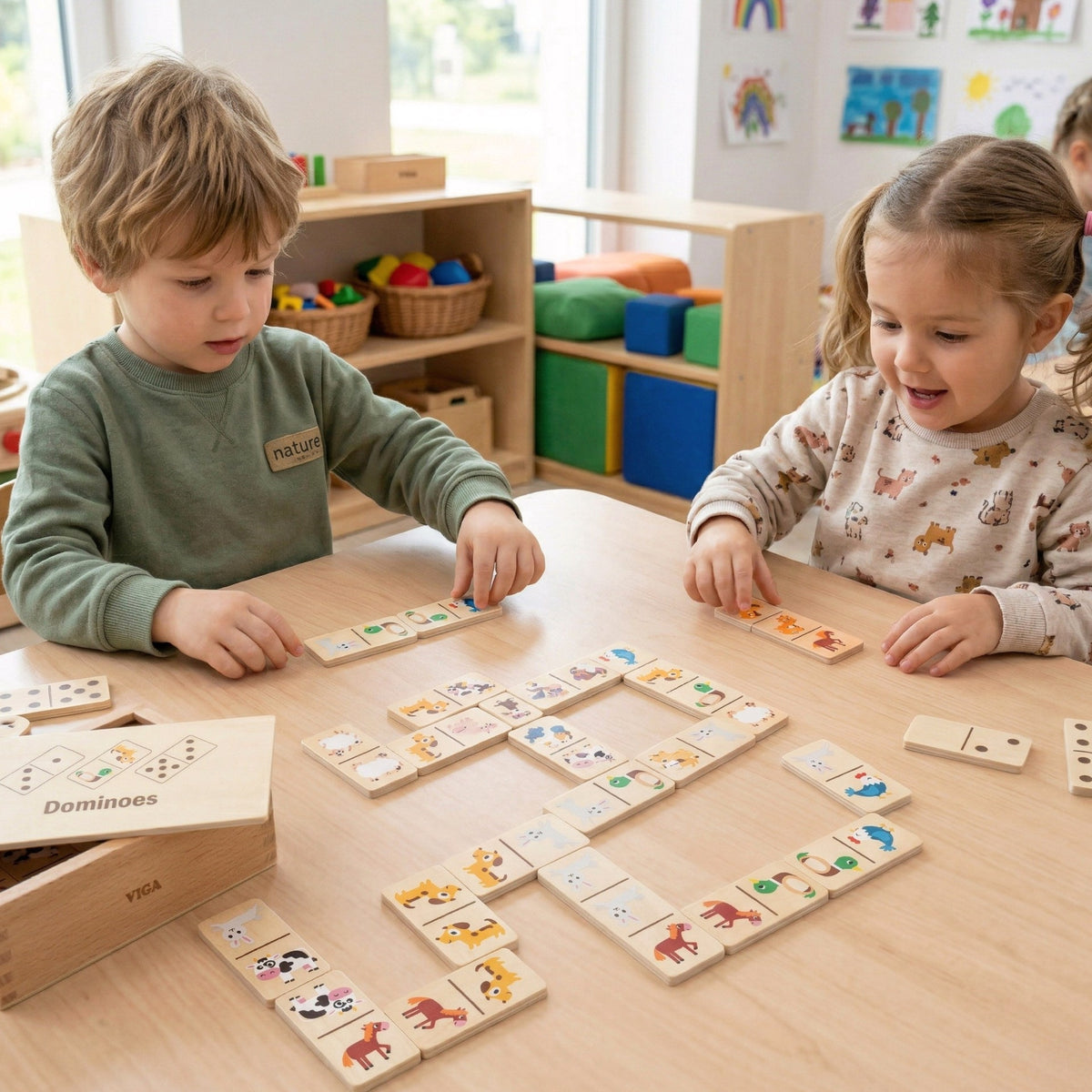 VIGA Medinis Domino 2in1 Gyvūnai ir Skaičiai vaikams