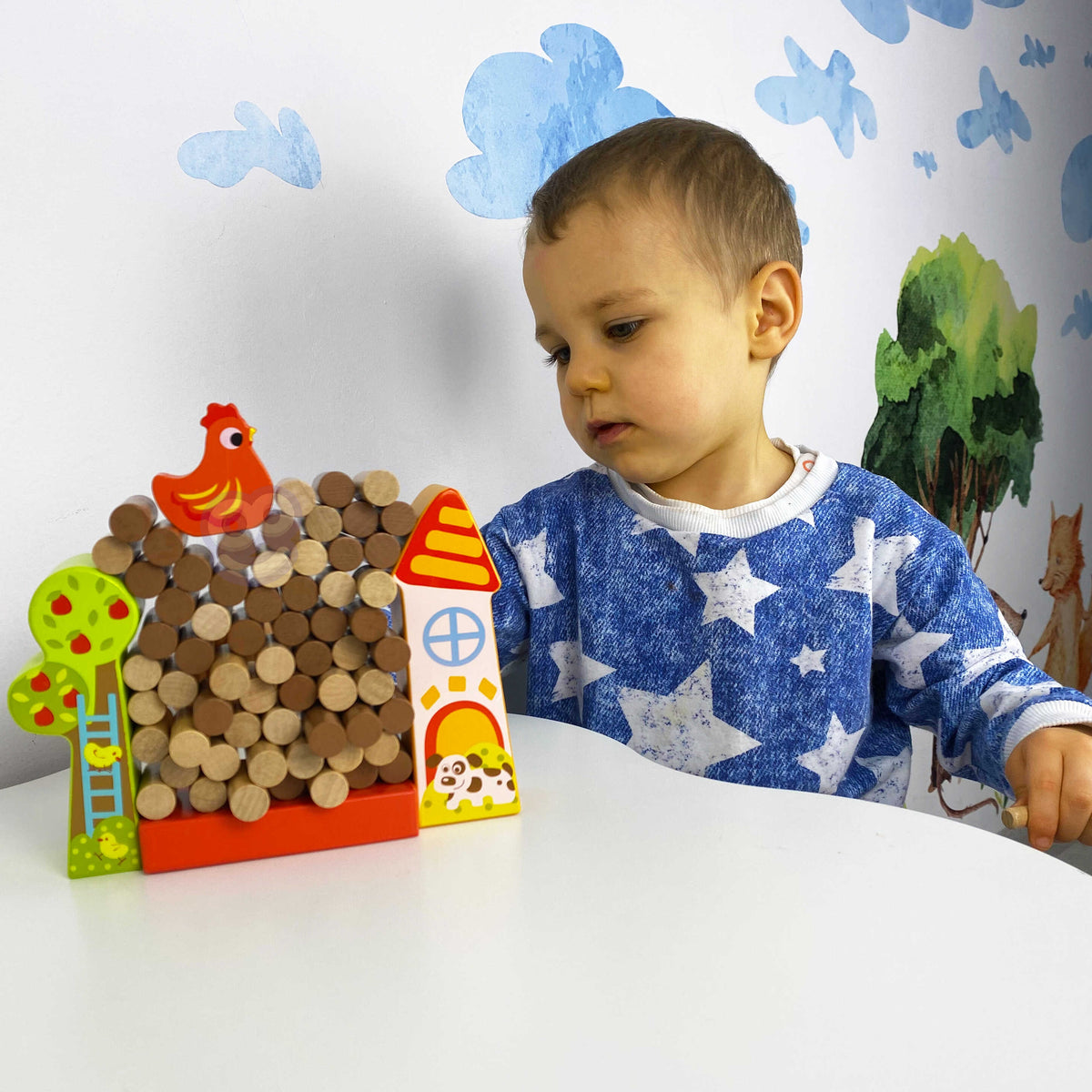 TOOKY TOY Medinis žaidimas Krentanti vištytė, 69 dalys