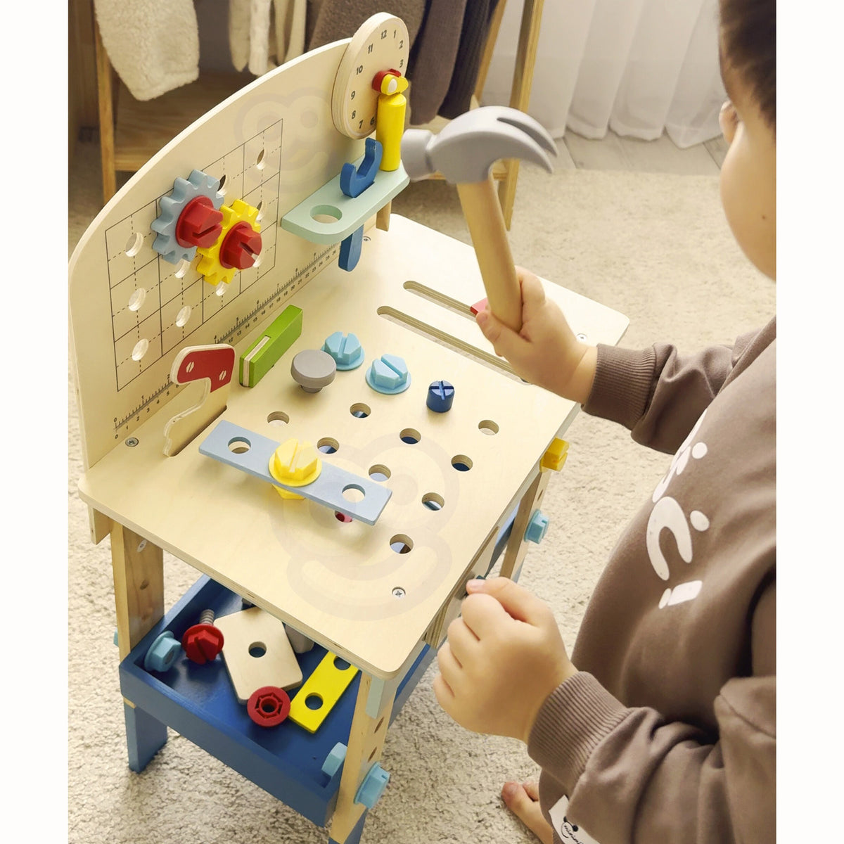 TOOKY TOY Medinis DIY Dirbtuvių Stalas Vaikams 48 Detalės