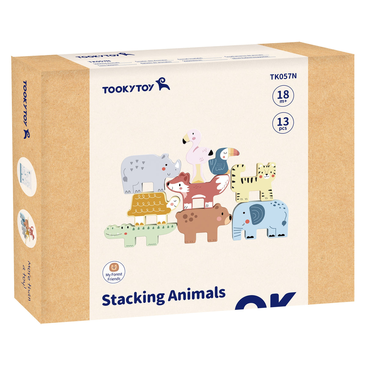 TOOKY TOY Medinis bokšto konstruktorius su gyvūnais Montessori 13 dalių