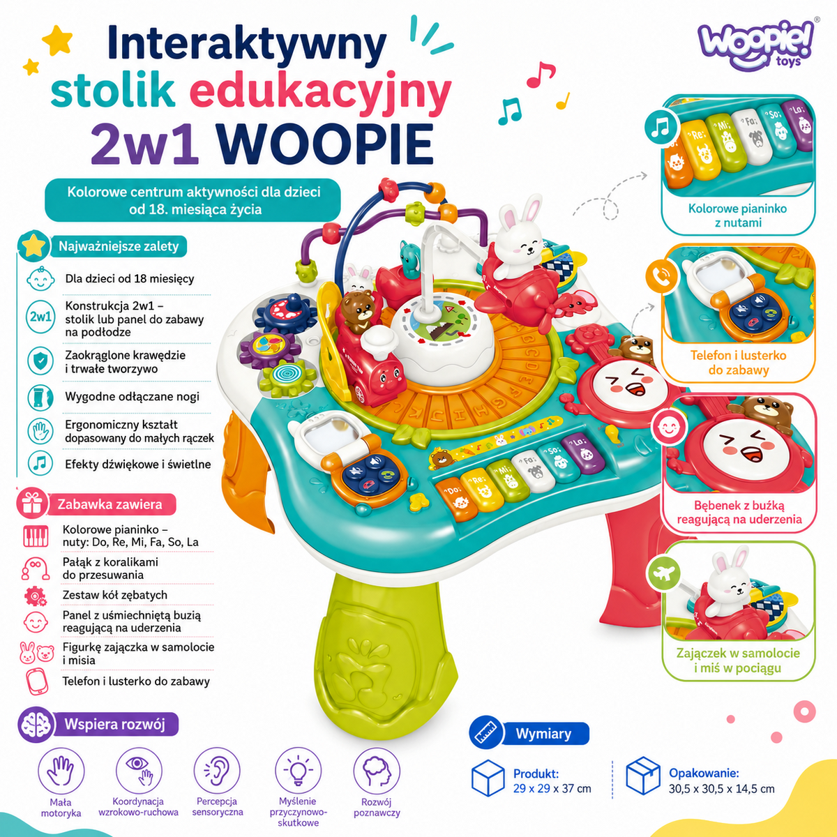 WOOPIE BABY 2in1 interaktyvus edukacinis staliukas su pianinu
