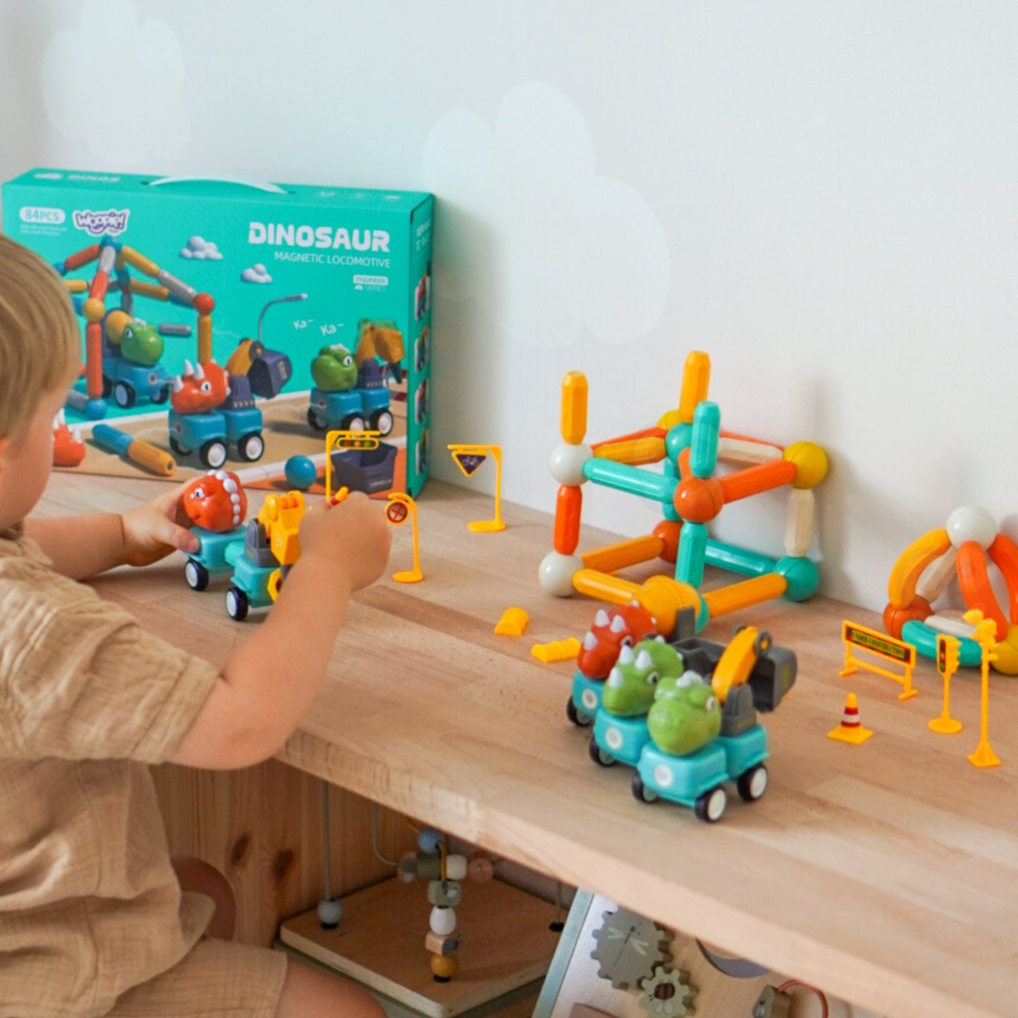 WOOPIE Magnetiniai Blokeliai su Dinozaurais 84 vnt. Konstruktorius