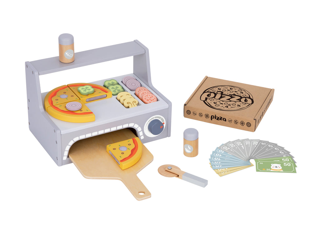 TOOKY TOY Picerijos medinė pica su priedais ir orkaite