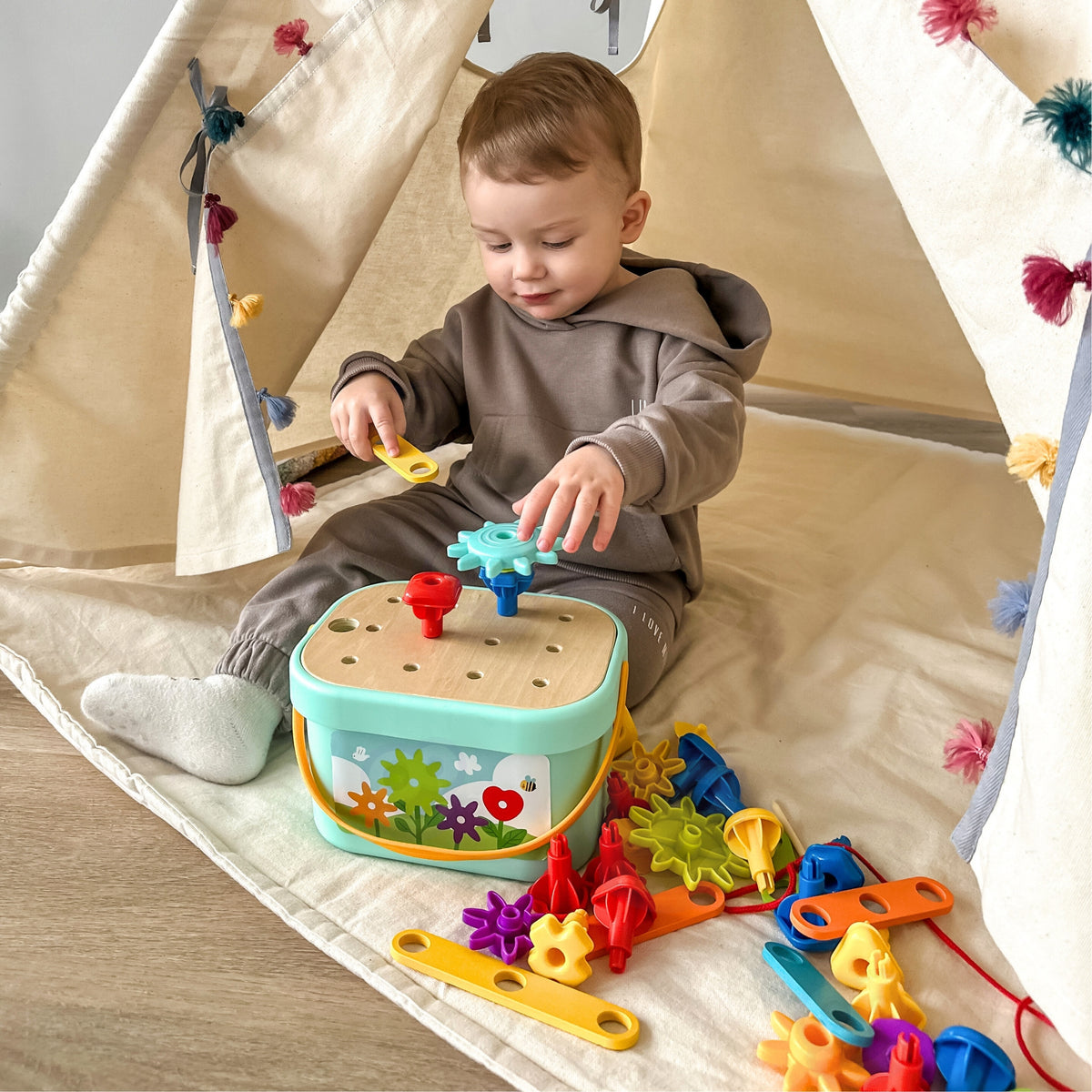 WOOPIE GREEN Montessori 12in1 Motorinė Konstravimo Dėžė FSC