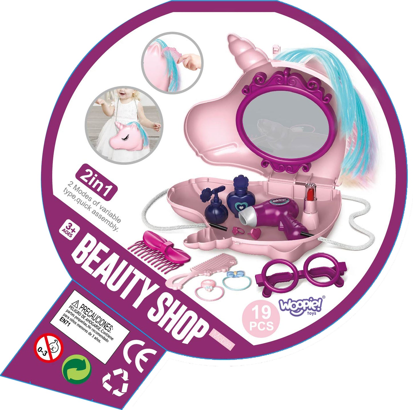 WOOPIE Tualetinis staliukas mergaitėms 2in1 Grožio salonas rankinėje „Vienaragis“, rankinė su detale – vaizdas 4