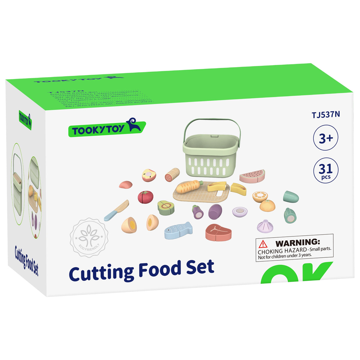 TOOKY TOY Medinė Pikniko Krepšelis su Maisto Pjaustymo Rinkiniu 21 vnt.